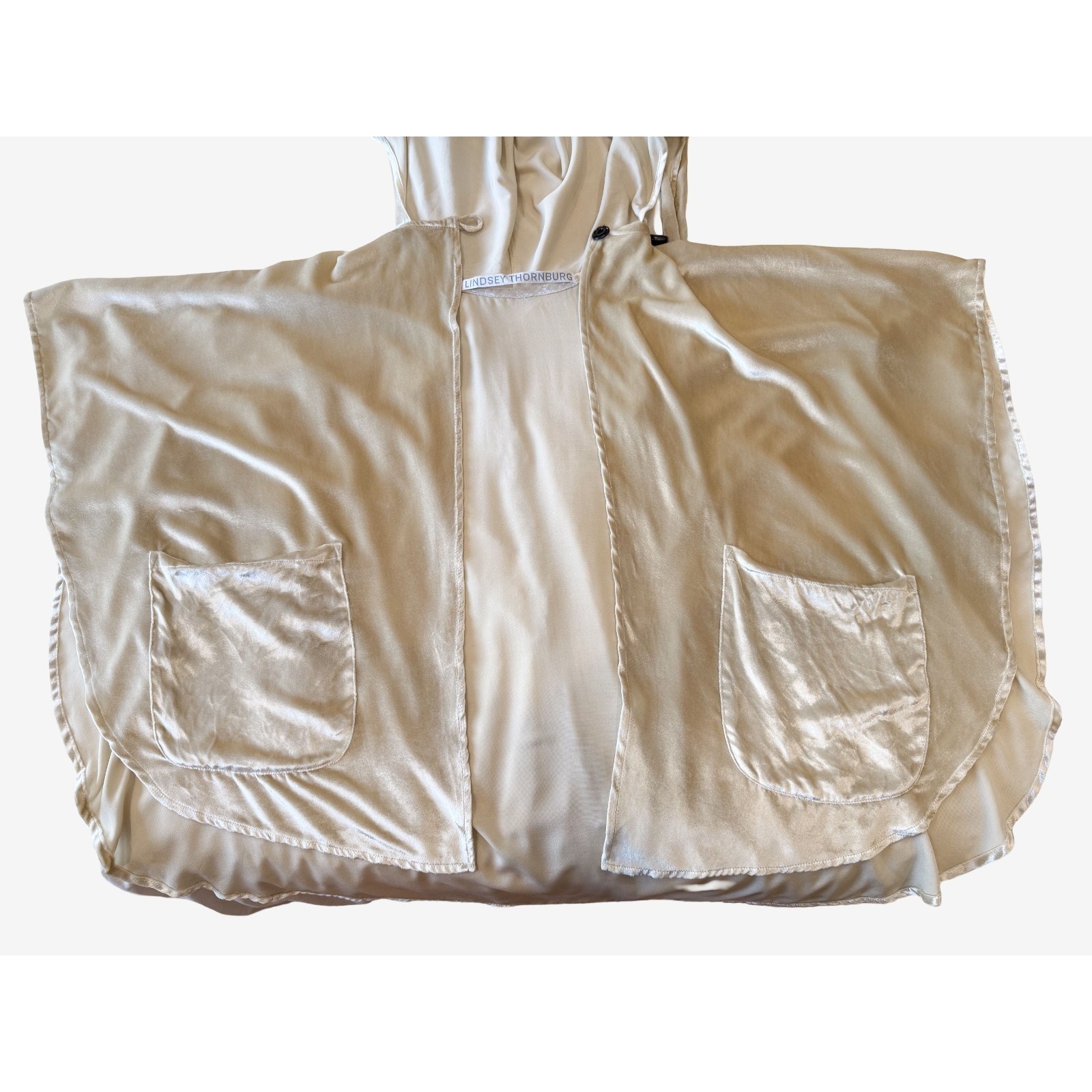 Lindsey Thornburg Silk Velvet Hooded Cloak Cape Draped Fringe Os — image 6 of 8